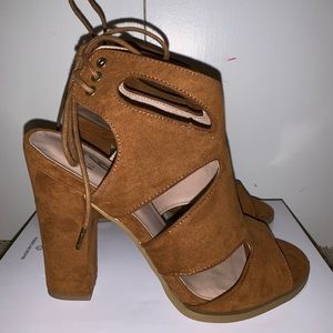 Cutout suede heels with tie back